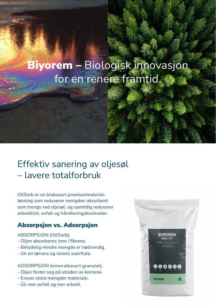 Forsiden av Biyorem OilSorb produktinformasjon